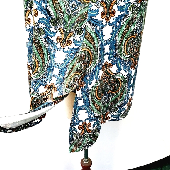 AB Studio Asymmetric Print Scoop Neck Short Sleeve Top Blouse Shirt Size L EUC - Picture 7 of 15